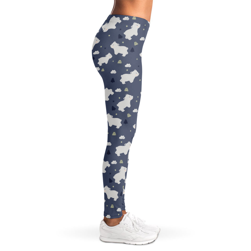 White Baby Polar Bear Pattern Print Women's Leggings