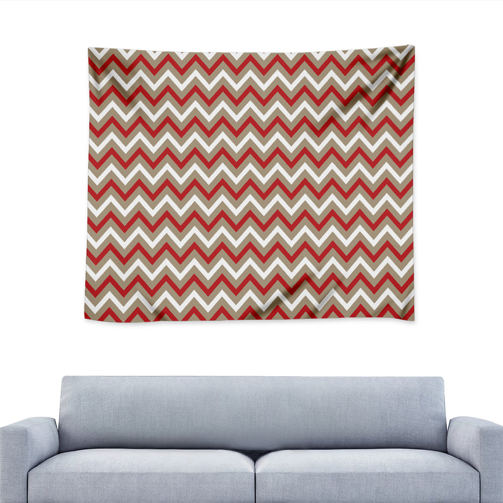 White Beige And Red Chevron Print Tapestry