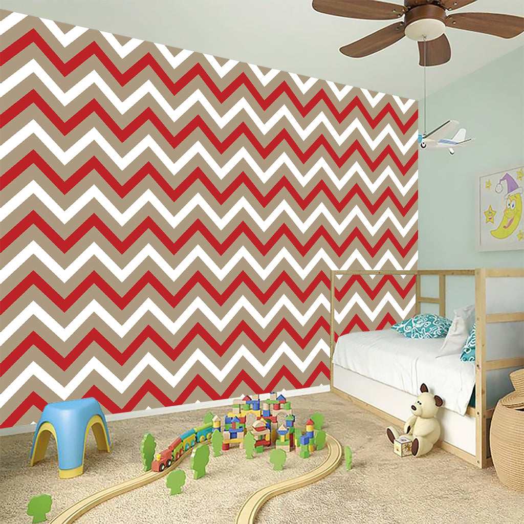 White Beige And Red Chevron Print Wall Sticker