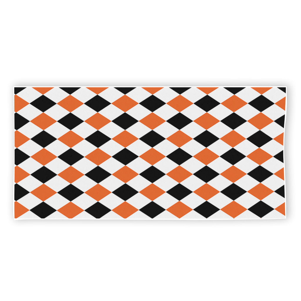 White Black And Orange Harlequin Print Beach Towel