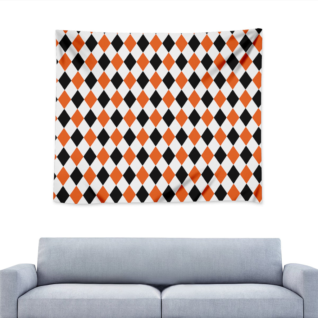 White Black And Orange Harlequin Print Tapestry