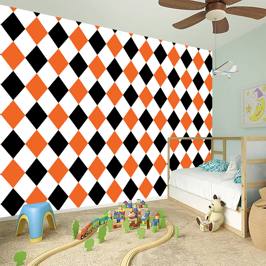 White Black And Orange Harlequin Print Wall Sticker