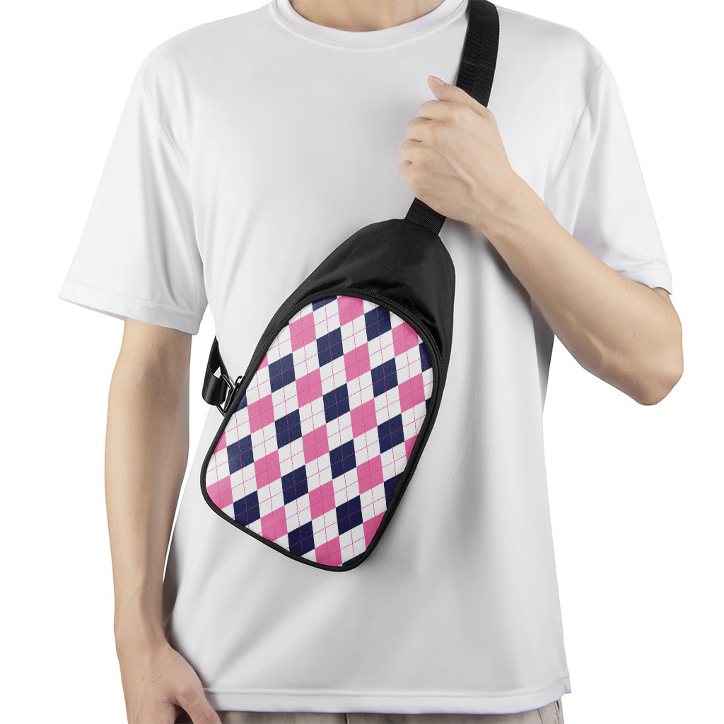 White Blue And Pink Argyle Pattern Print Chest Bag