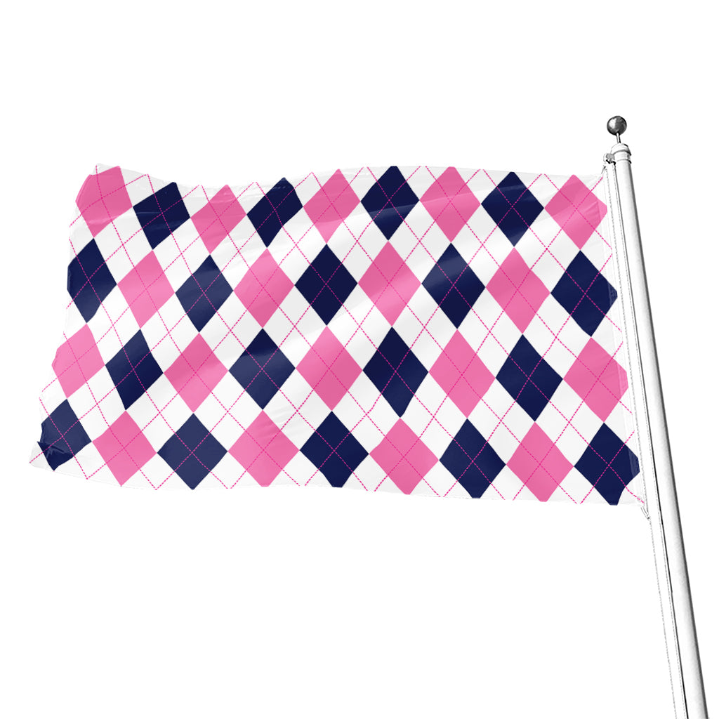 White Blue And Pink Argyle Pattern Print Flag