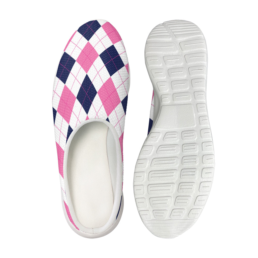White Blue And Pink Argyle Pattern Print Mesh Casual Shoes