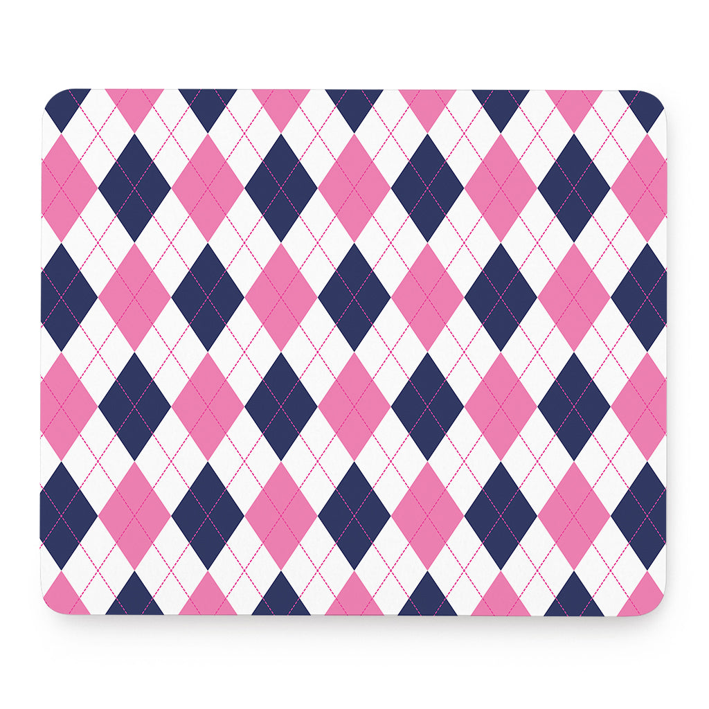 White Blue And Pink Argyle Pattern Print Mouse Pad