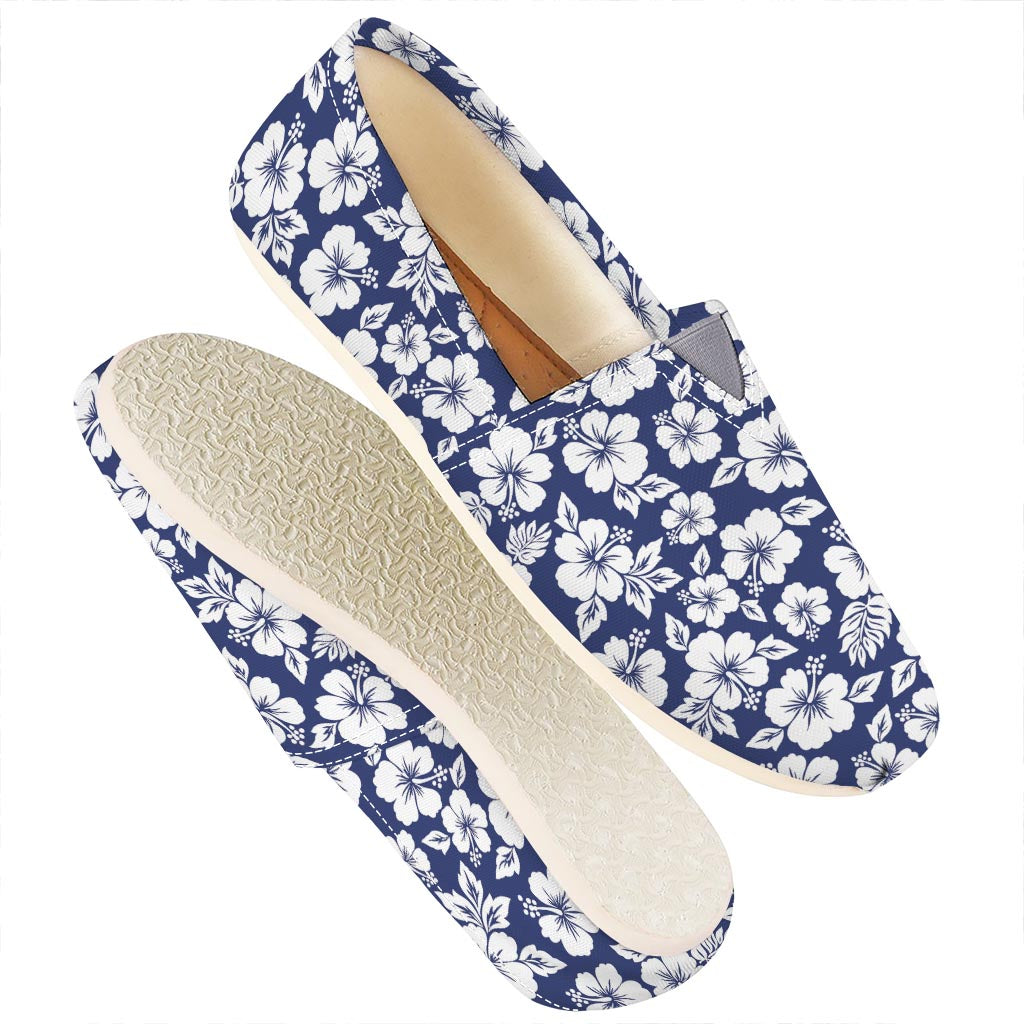 White Blue Hibiscus Floral Pattern Print Casual Shoes