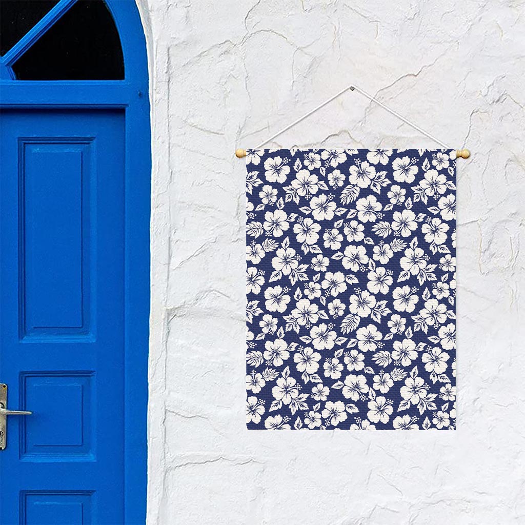 White Blue Hibiscus Floral Pattern Print Garden Flag
