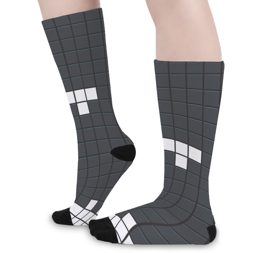 White Brick Puzzle Video Game Print Long Socks