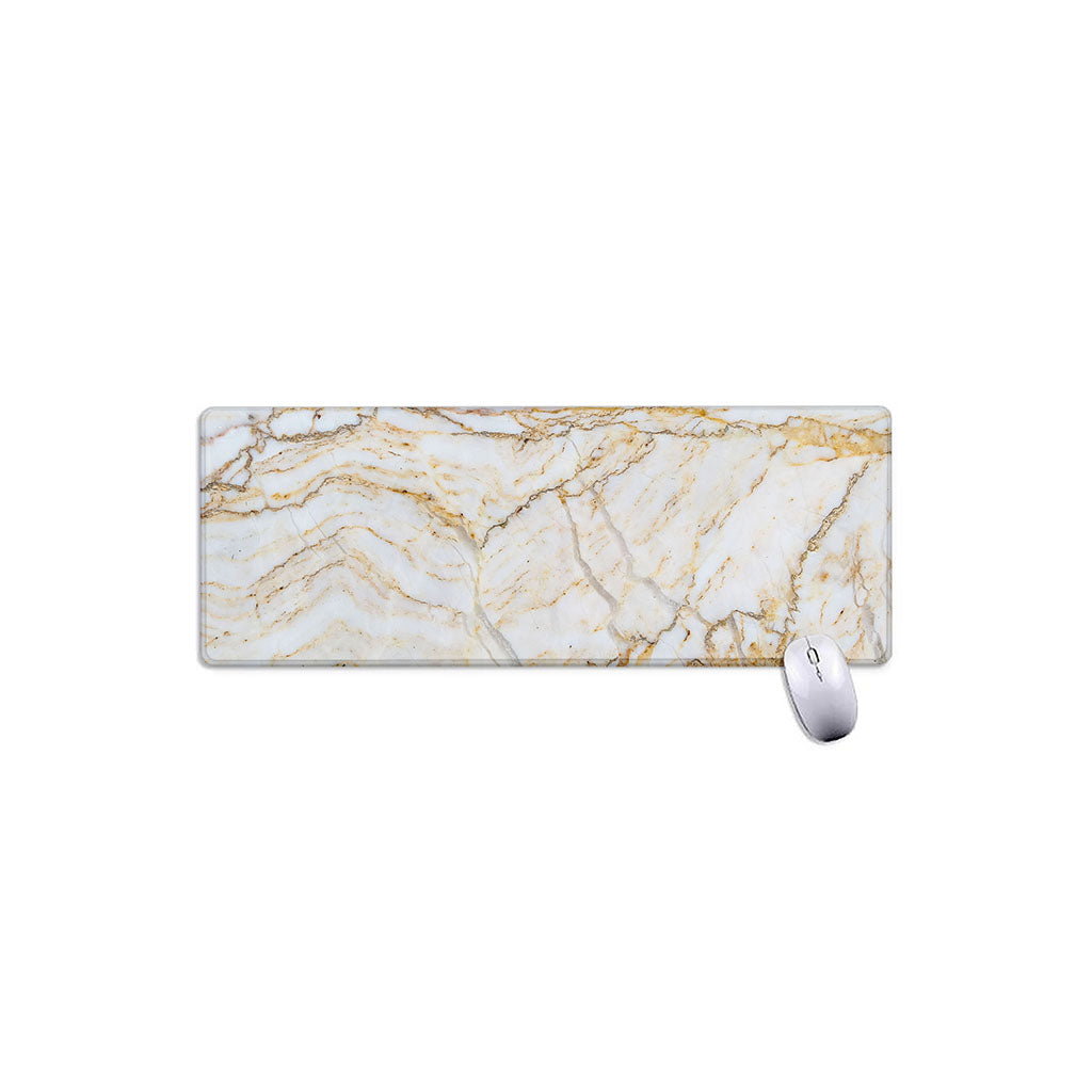 White Brown Grunge Marble Print Extended Mouse Pad