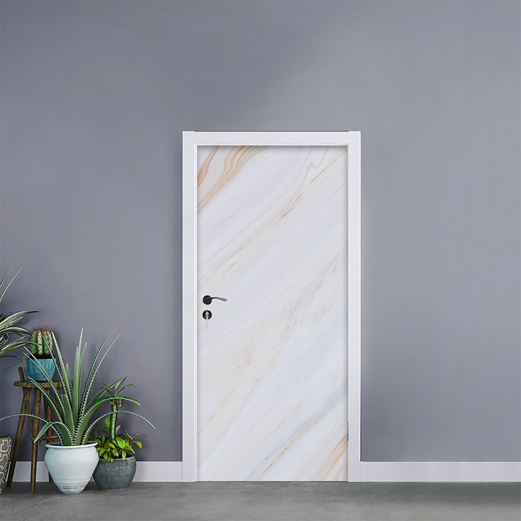 White Brown Smooth Marble Print Door Sticker