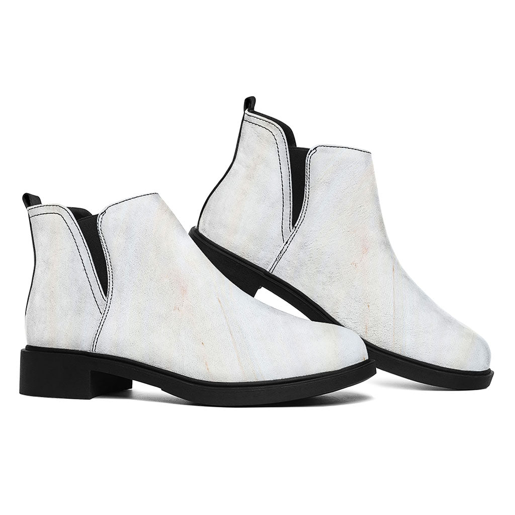 White Brown Smooth Marble Print Flat Ankle Boots