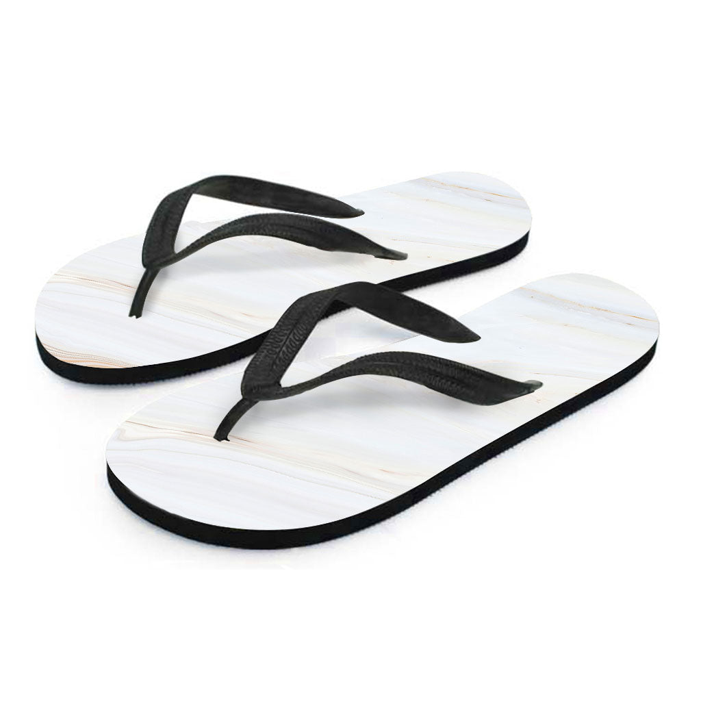 White Brown Smooth Marble Print Flip Flops
