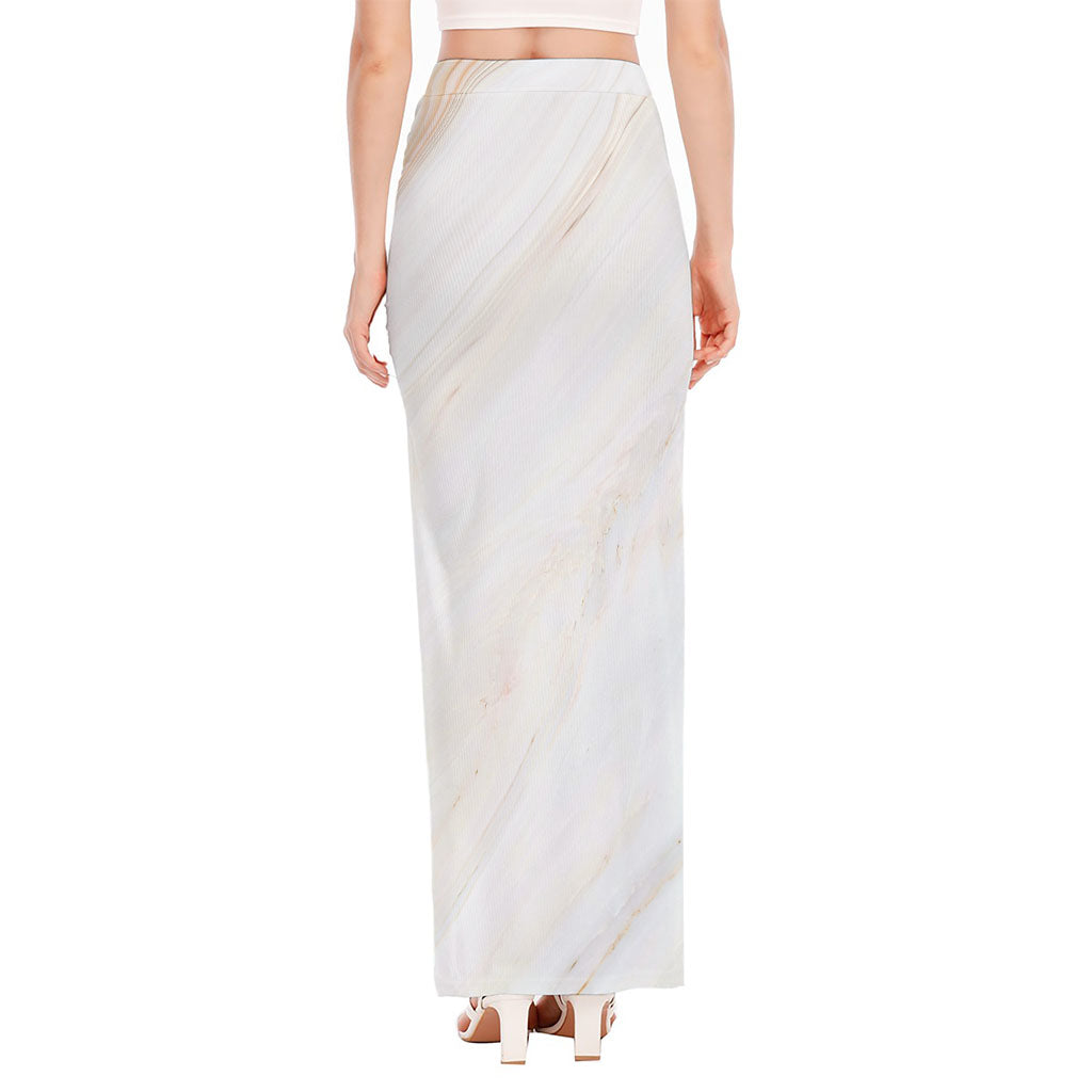 White Brown Smooth Marble Print High Slit Maxi Skirt