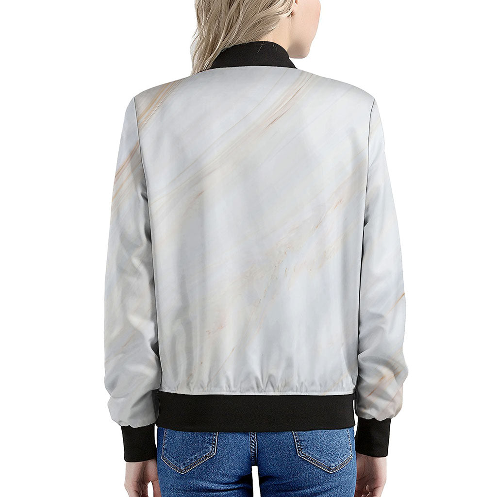 White Brown Smooth Marble Print Women's Bomber Jacket