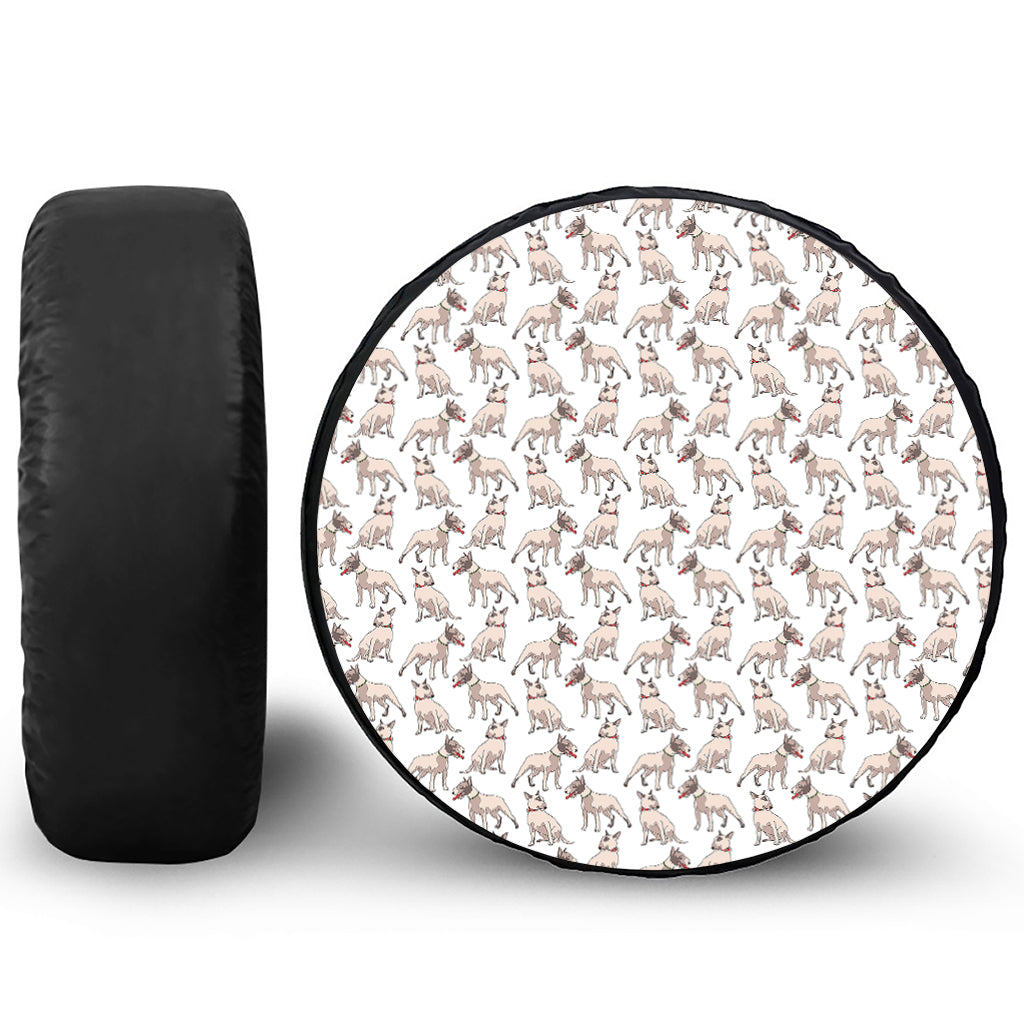 White Bull Terrier Pattern Print Leather Spare Tire Cover
