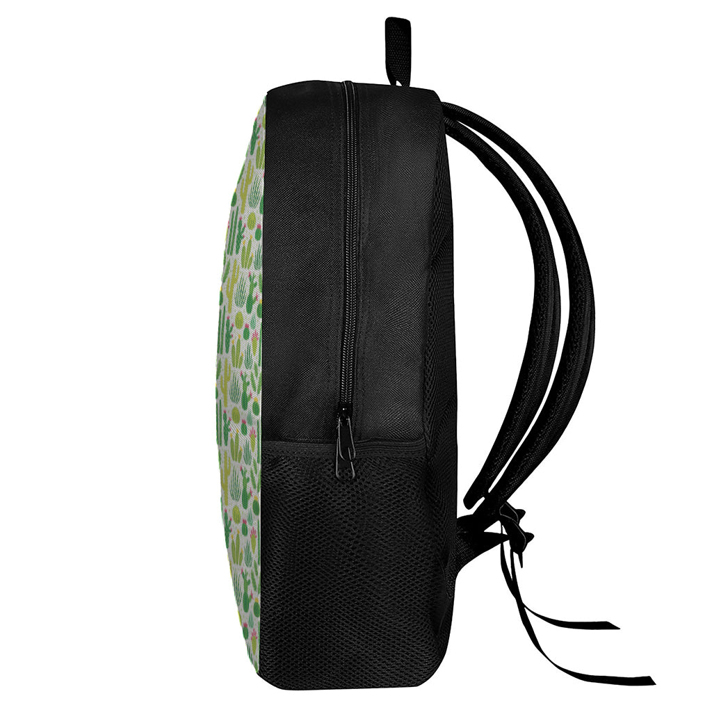 White Cactus Plant Pattern Print 17 Inch Backpack