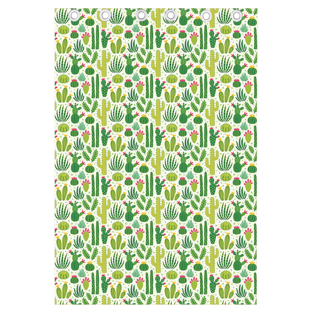 White Cactus Plant Pattern Print Curtain