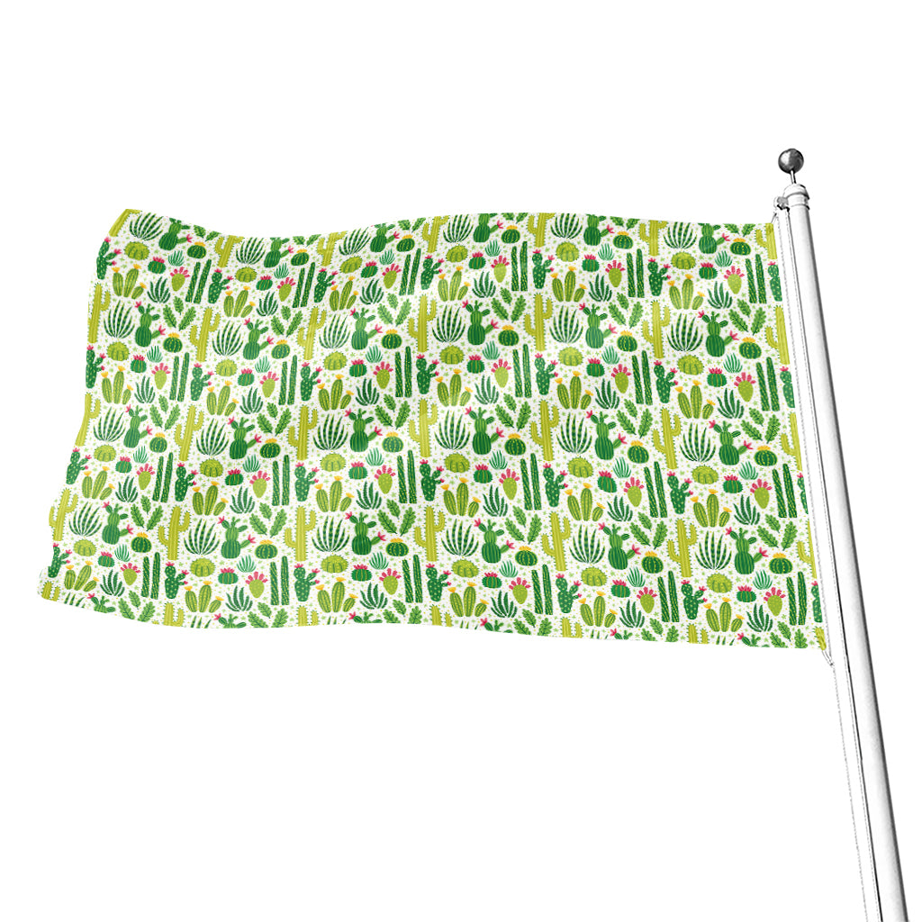 White Cactus Plant Pattern Print Flag
