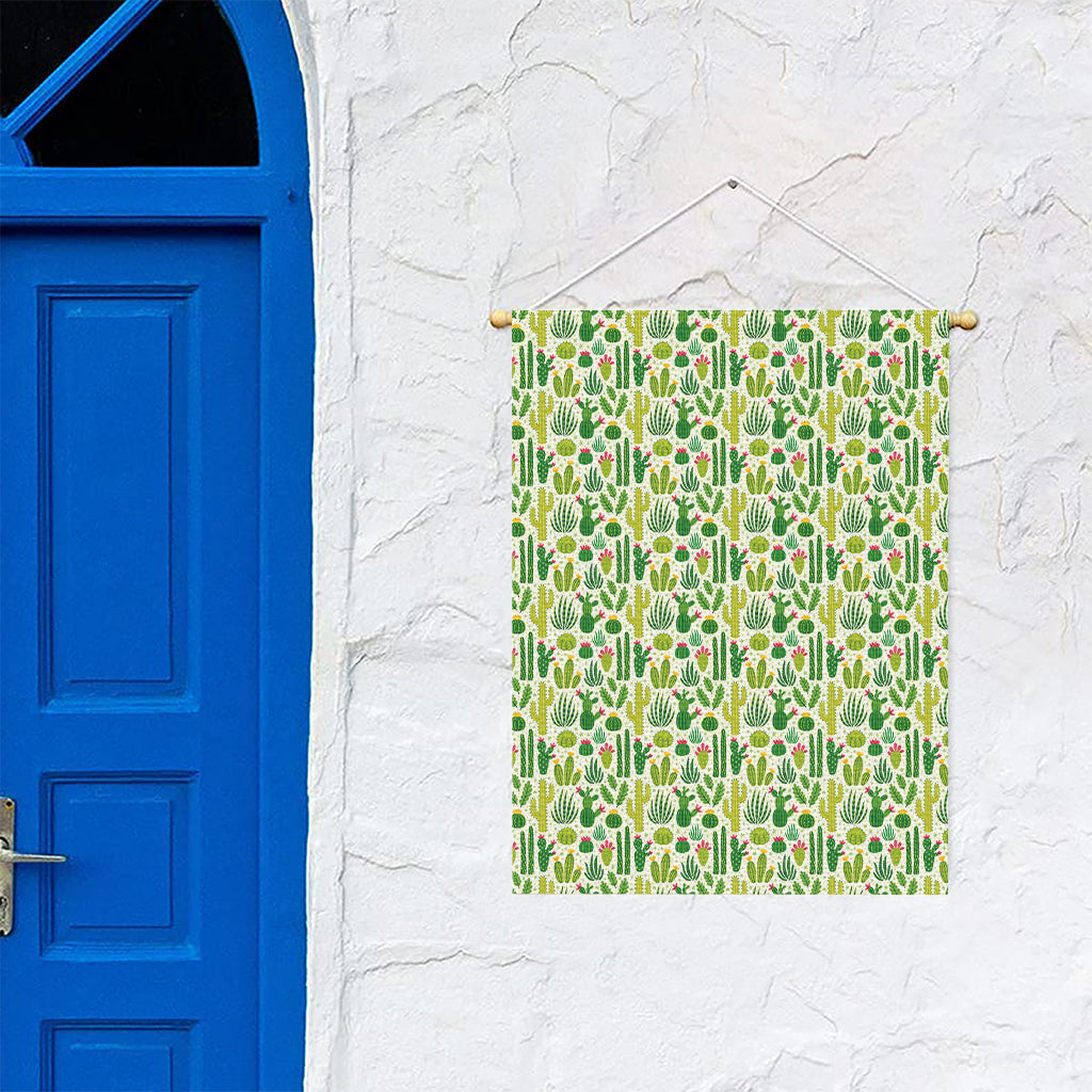 White Cactus Plant Pattern Print Garden Flag