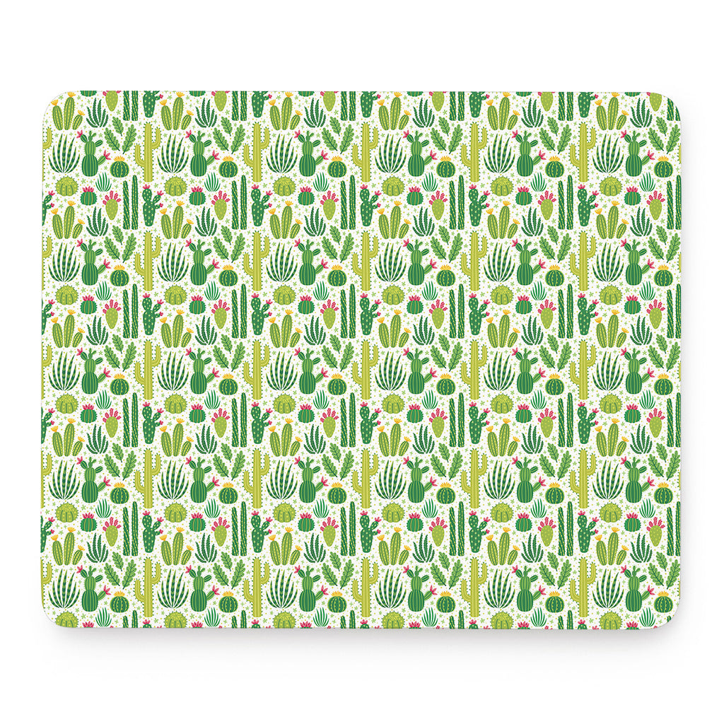 White Cactus Plant Pattern Print Mouse Pad