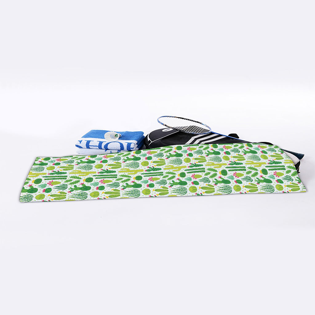 White Cactus Plant Pattern Print Sports Towel