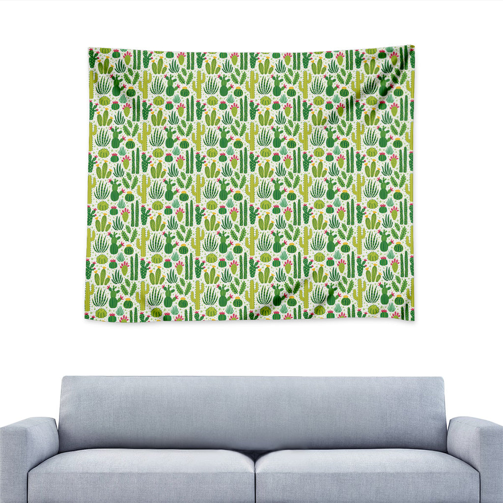 White Cactus Plant Pattern Print Tapestry