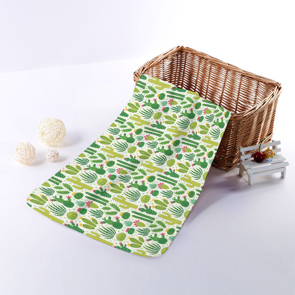 White Cactus Plant Pattern Print Towel