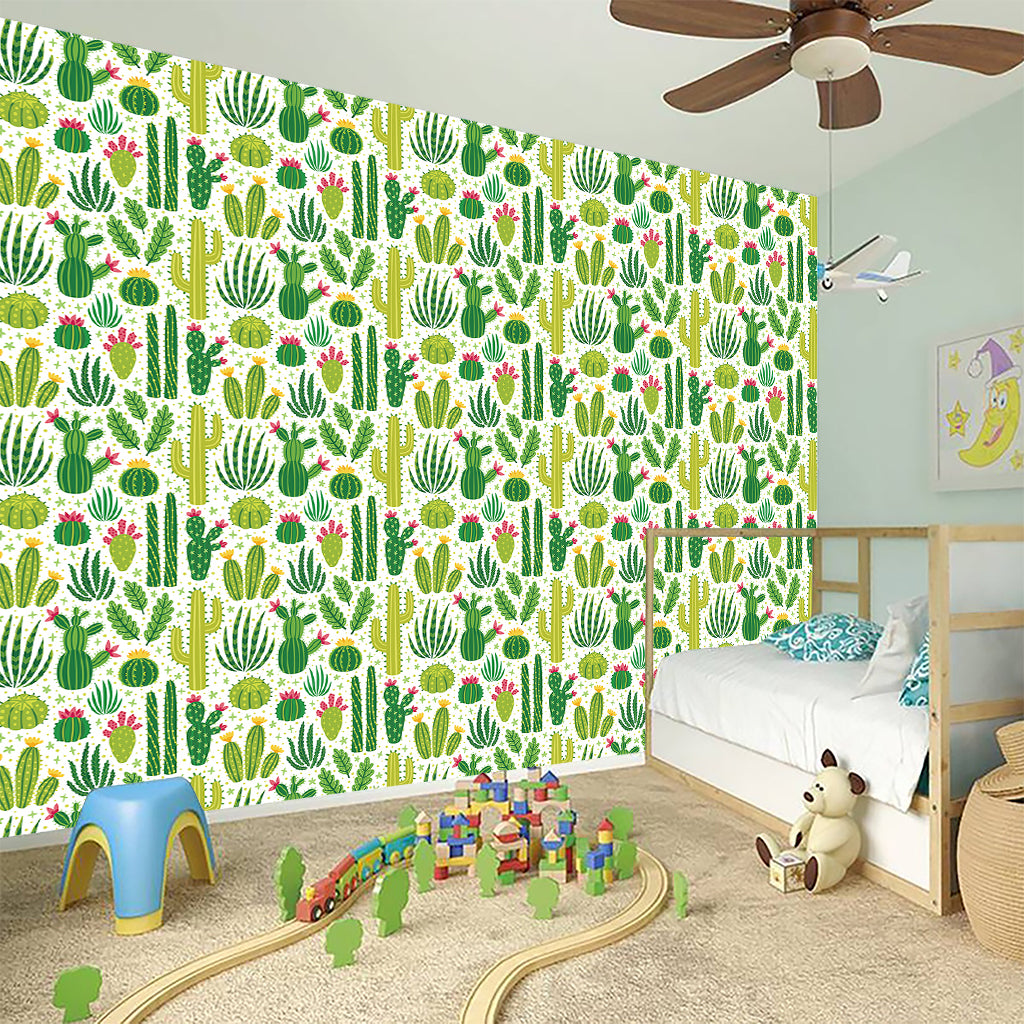 White Cactus Plant Pattern Print Wall Sticker