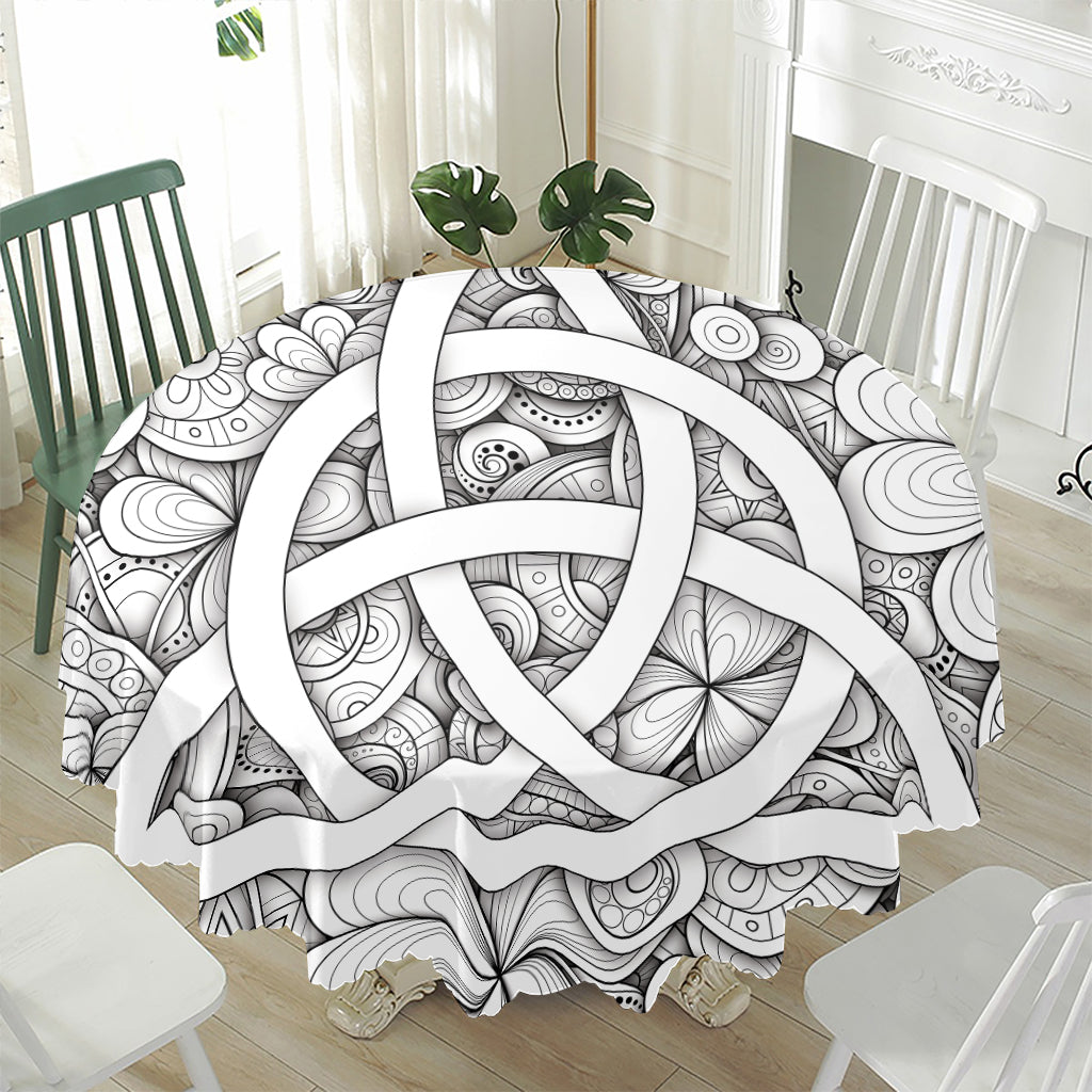 White Celtic Trinity Knot Symbol Print Waterproof Round Tablecloth