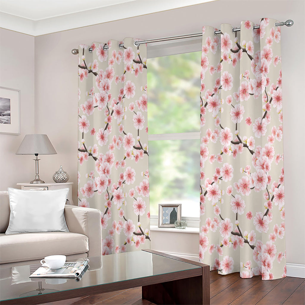 White Cherry Blossom Pattern Print Extra Wide Grommet Curtains