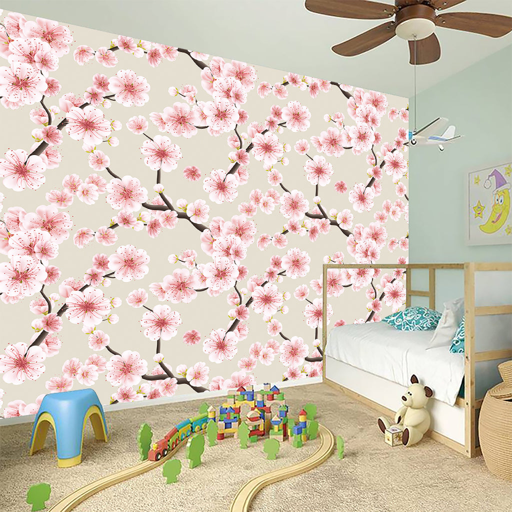 White Cherry Blossom Pattern Print Wall Sticker