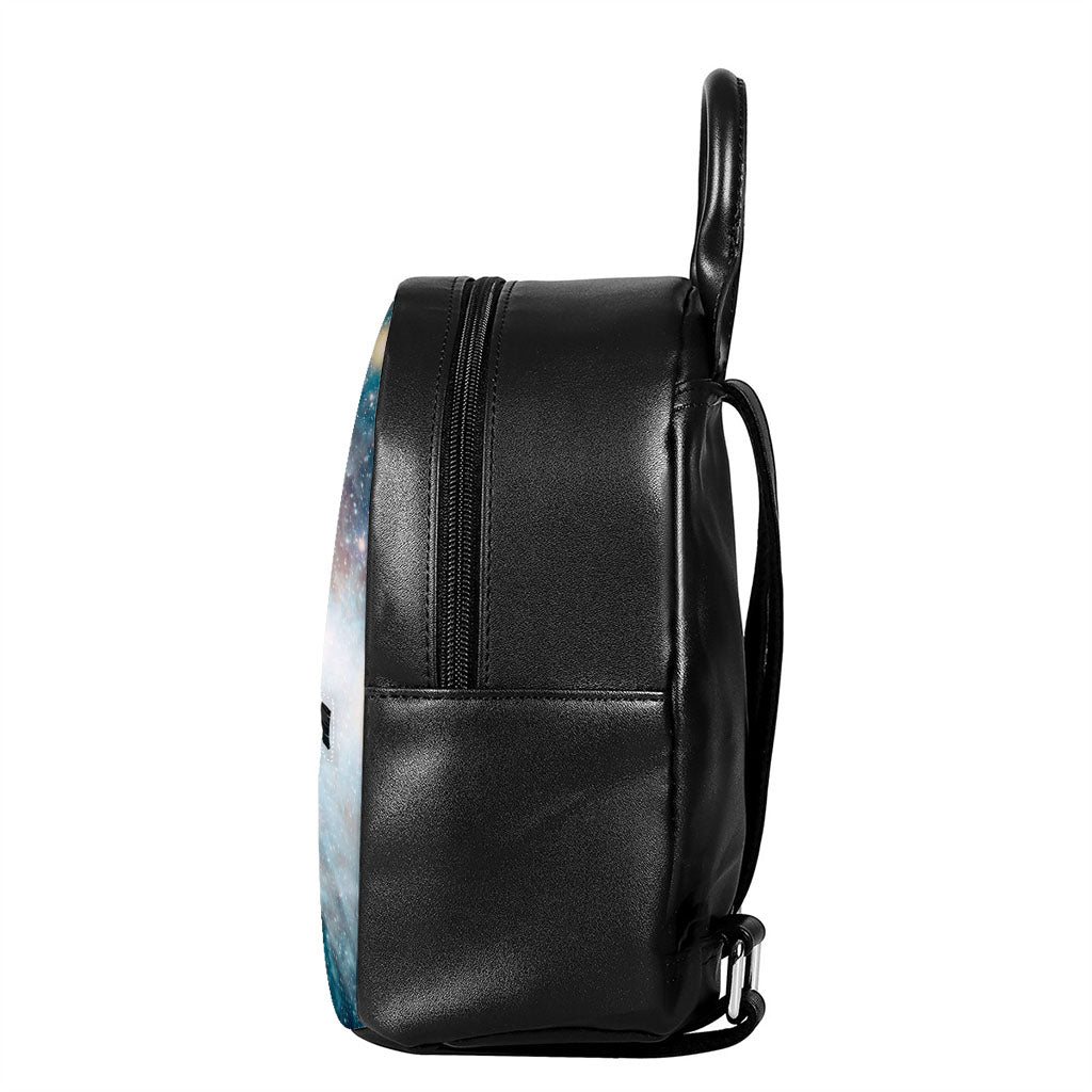 White Cloud Galaxy Space Print Leather Backpack