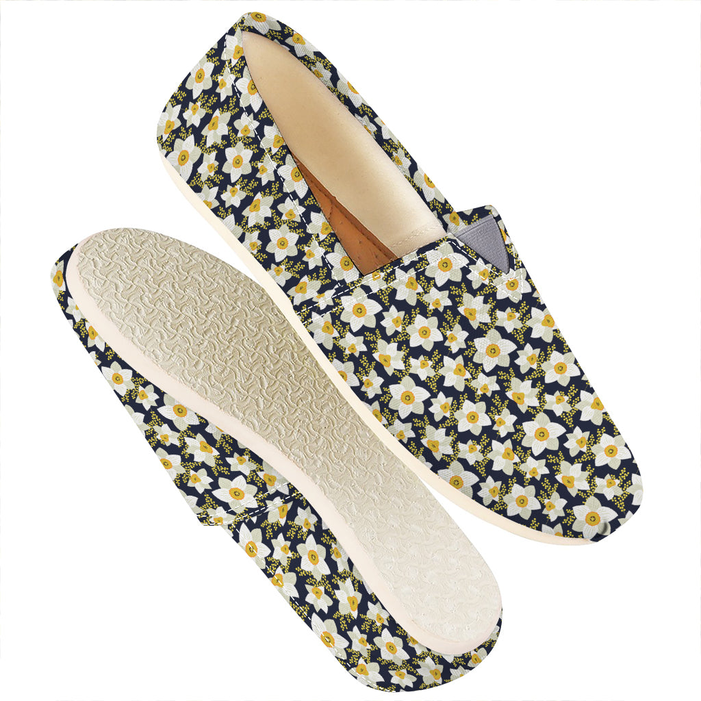 White Daffodil Flower Pattern Print Casual Shoes