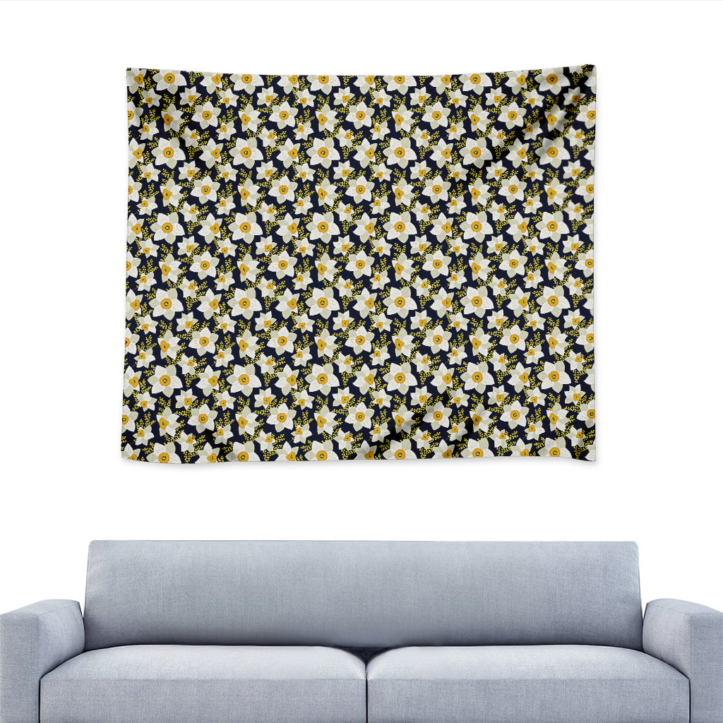 White Daffodil Flower Pattern Print Tapestry