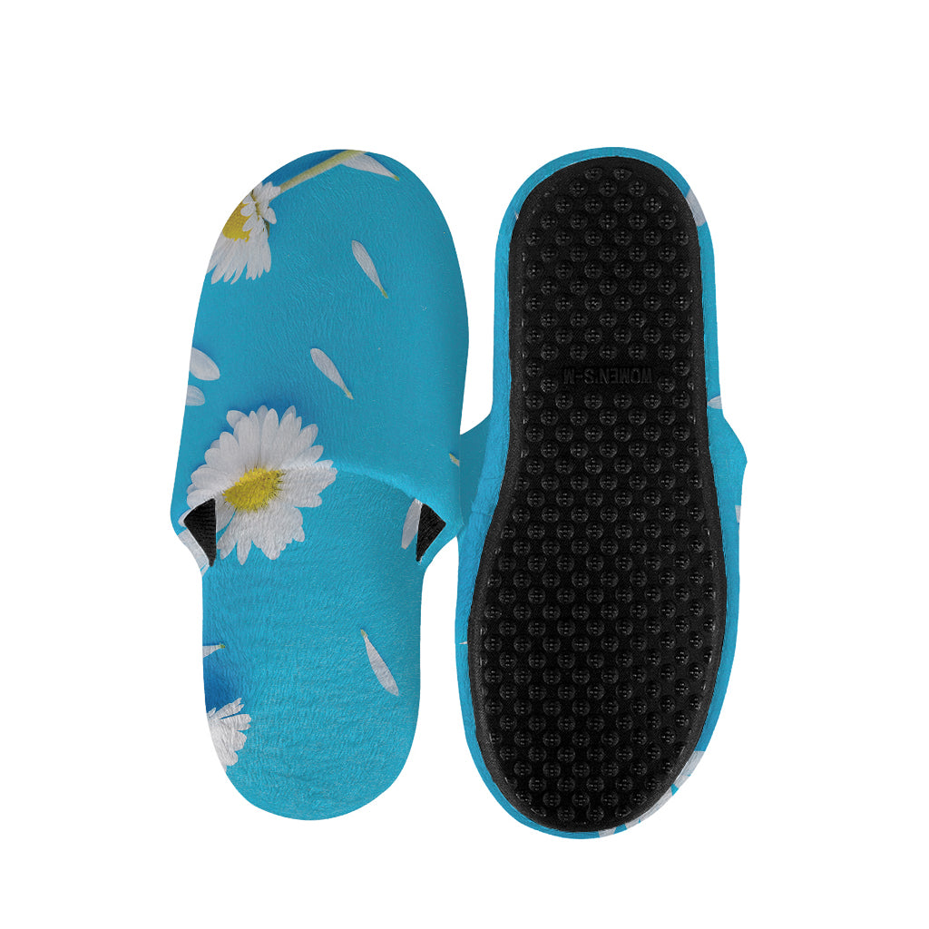 White Daisy Flower Print Slippers