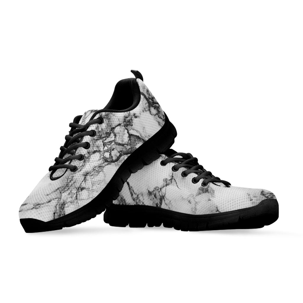 White Dark Grey Marble Print Black Running Shoes