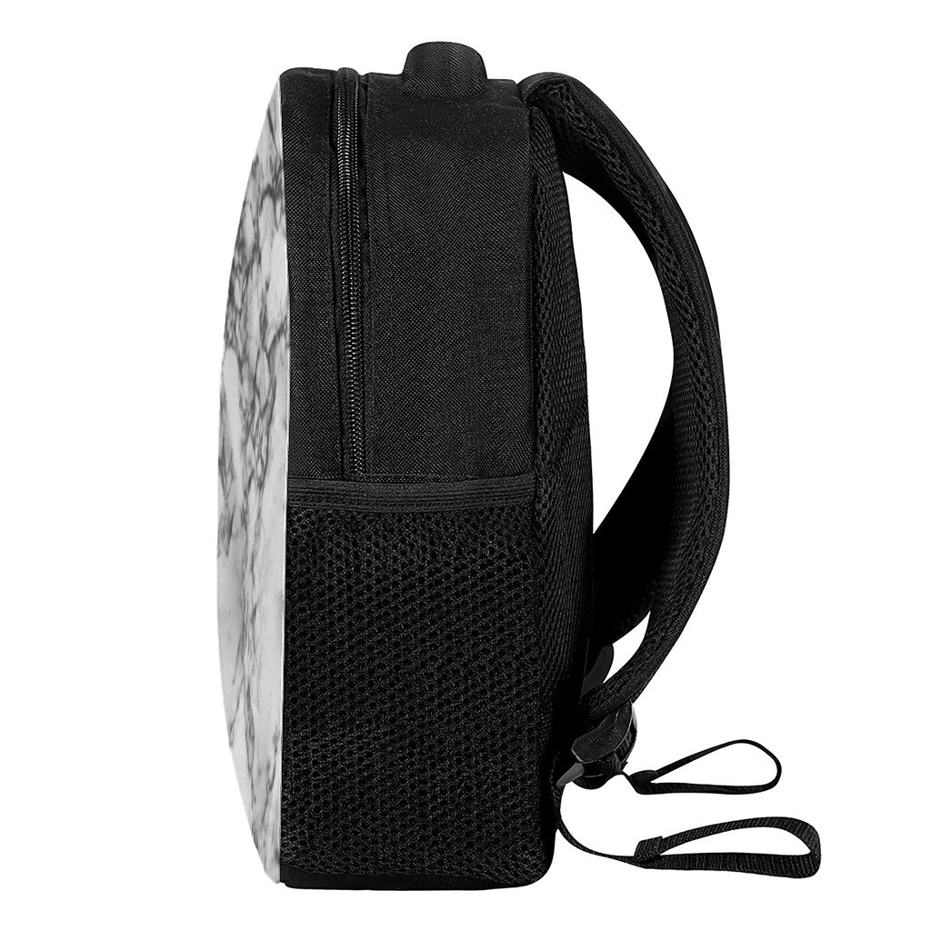 White Dark Grey Marble Print Casual Backpack