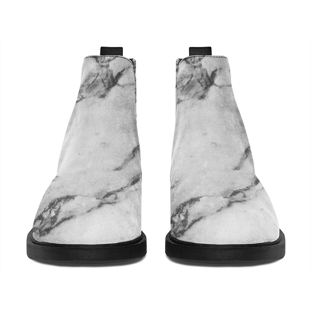 White Dark Grey Marble Print Flat Ankle Boots