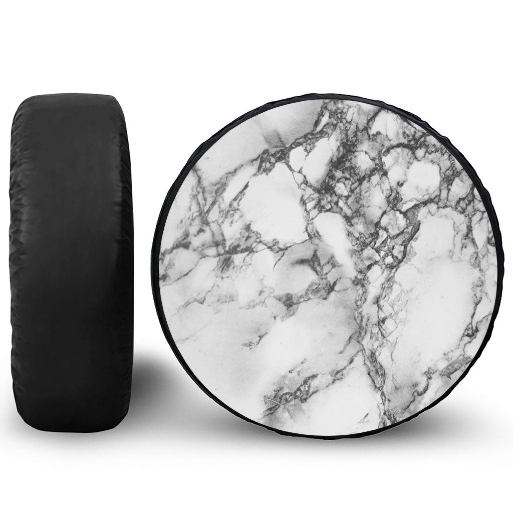 White Dark Grey Marble Print Leather Spare Tire Cover