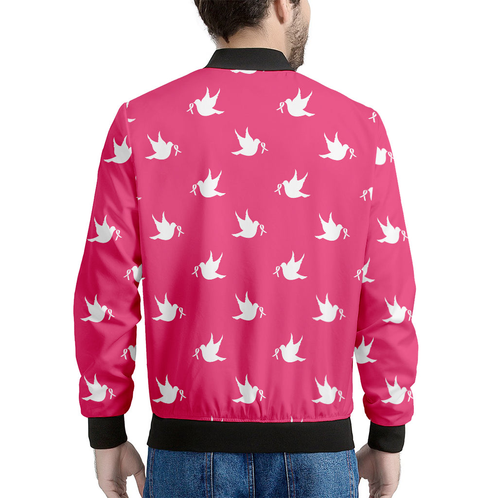 White Dove Breast Cancer Pattern Print Men's Bomber Jacket