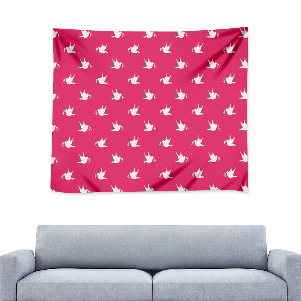 White Dove Breast Cancer Pattern Print Tapestry
