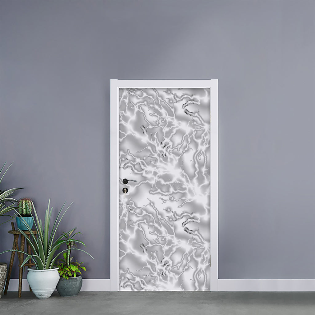 White Electric Lightning Print Door Sticker