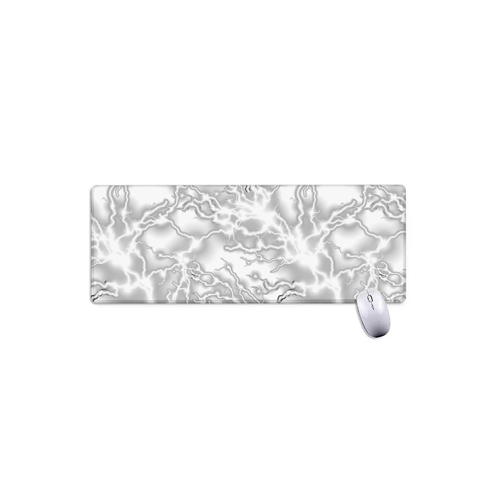 White Electric Lightning Print Extended Mouse Pad