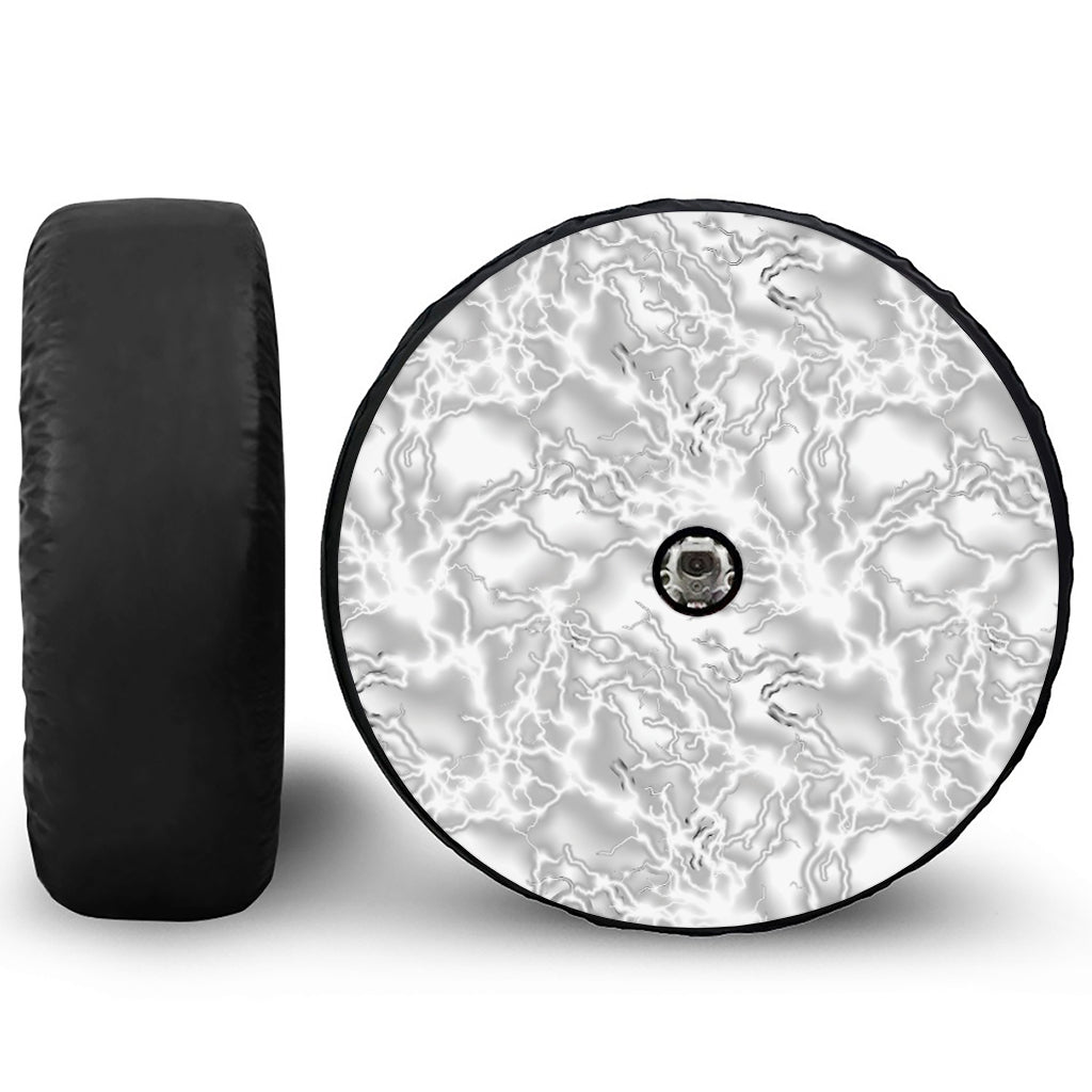 White Electric Lightning Print Tire Cover With Camera Hole