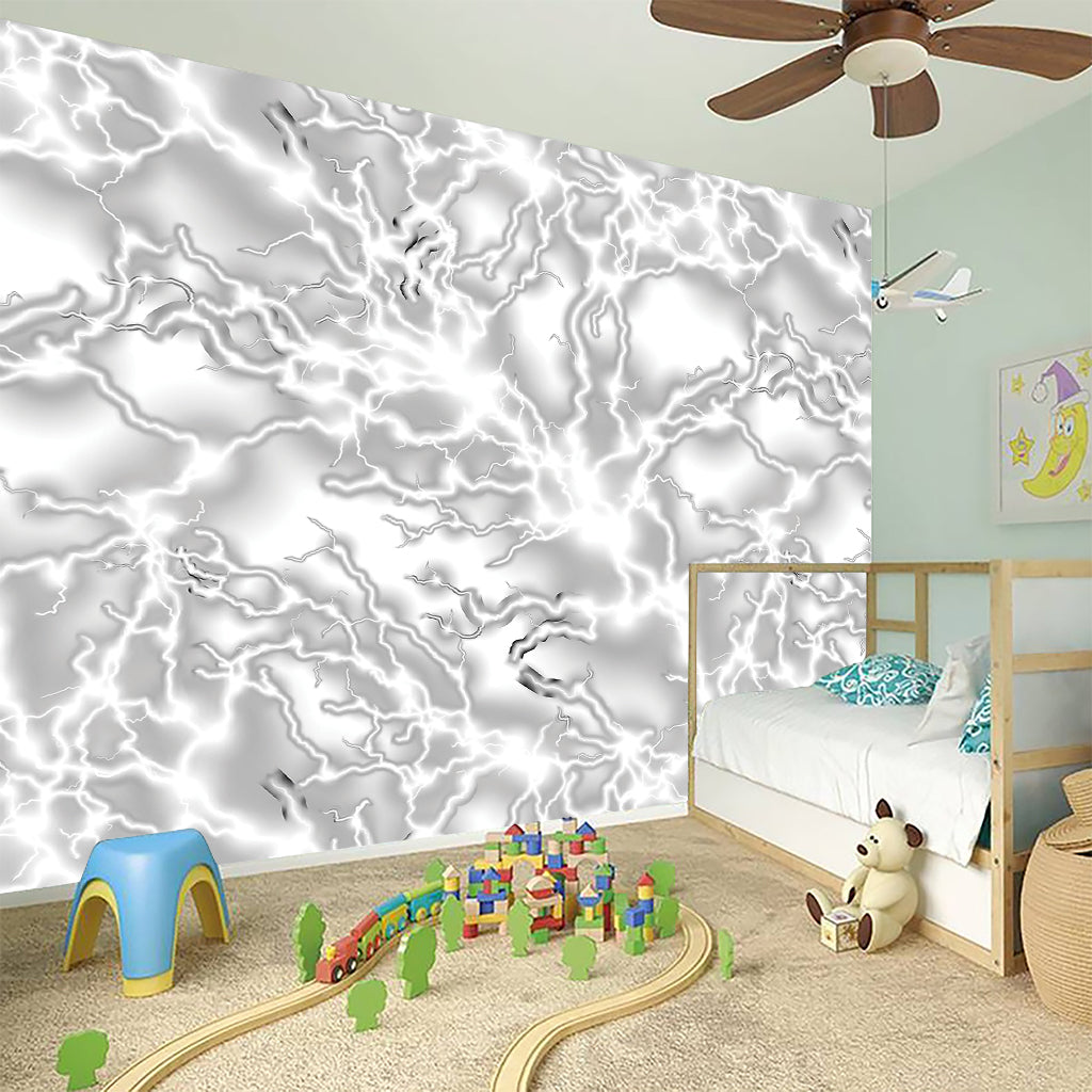 White Electric Lightning Print Wall Sticker