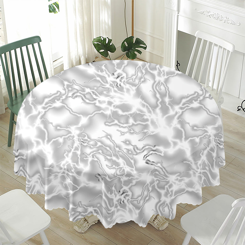 White Electric Lightning Print Waterproof Round Tablecloth