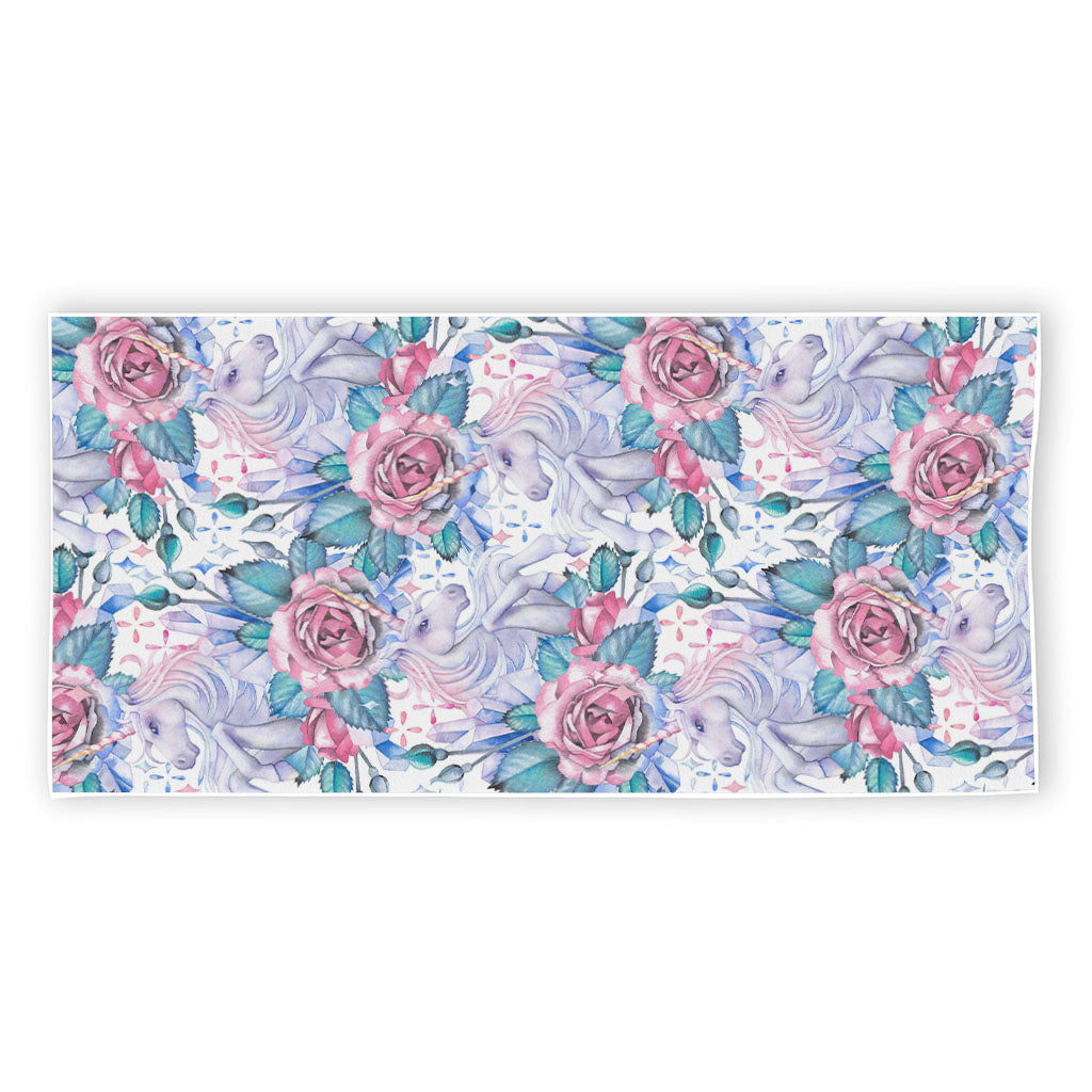White Fairy Rose Unicorn Pattern Print Beach Towel