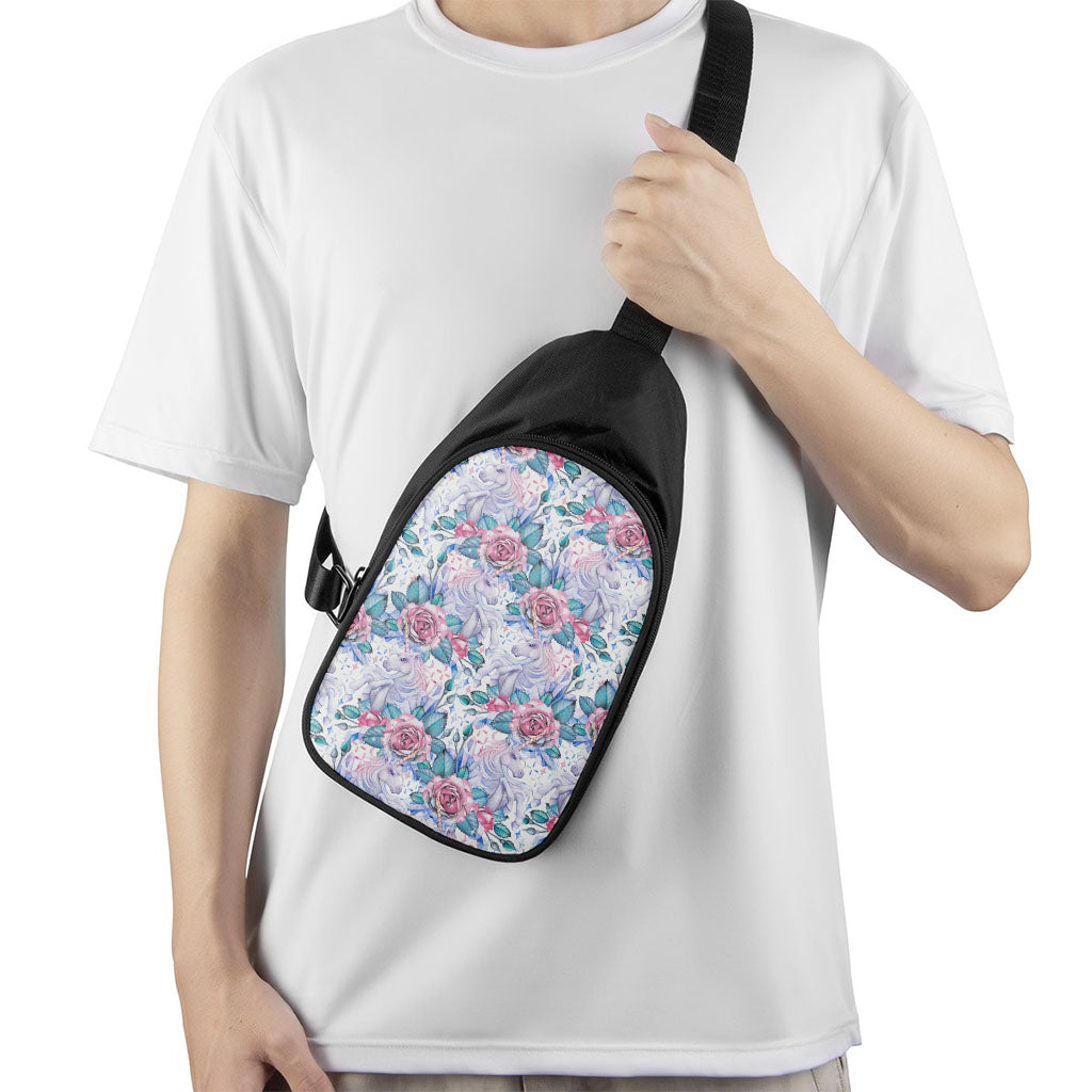 White Fairy Rose Unicorn Pattern Print Chest Bag