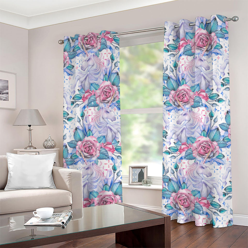 White Fairy Rose Unicorn Pattern Print Grommet Curtains